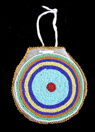 Crow Native American Indian Beaded Round Pouch