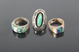 Signed Silver, Turquoise, & Mother Of Pearl Rings