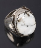 Navajo White Buffalo Turquoise & Sterling Ring