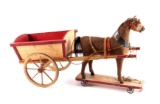 Antique 19th C. German Mohair Horse & Cart