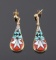 Zuni 14K Gold Inlaid Turquoise Coral Earrings