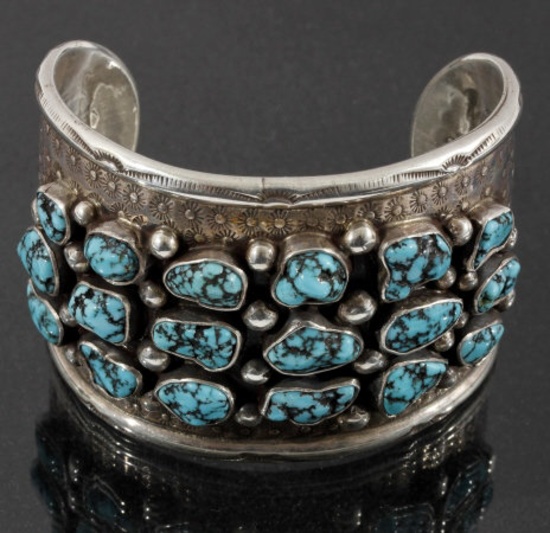 Navajo Hand Tooled Sterling & Turquoise Cuff