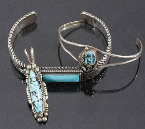 Signed Navajo Turquoise & Sterling Cuffs & Pendant