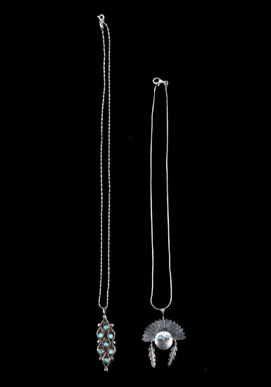 Two Navajo Sterling and Turquoise Necklaces