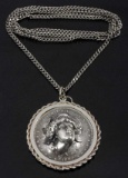 Folk Art Morgan Silver Dollar Pendant Necklace