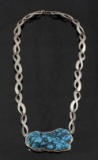 Navajo Sterling Silver & Raw Turquoise Necklace