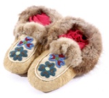 Ojibwe Floral Beaded & Fur Lined Moccasin