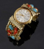 Zuni Wayne C. Gold Plated Multi-Stone Watch