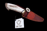 Custom Barto Elk Horn Handled Knife & Scabbard LN