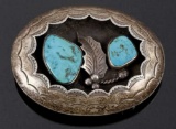 Navajo Old Pawn Silver, Turquoise Shadowbox Buckle