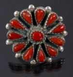 Navajo Petit Point Oxblood Coral & Sterling Ring
