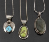 Navajo Sterling & Turquoise Pendant Necklaces (3)