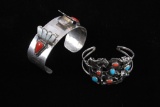 Two Sterling And Coral Navajo Cuff Bracelets