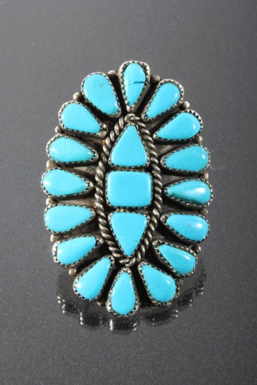 Navajo Nickel Silver & Turquoise Petite Point Ring