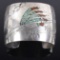Signed Navajo Turquoise & Coral Chip Inlay Cuff