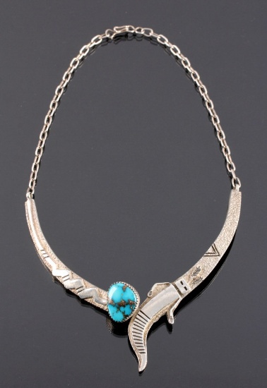 Signed Navajo Sterling Silver Turquoise Necklace