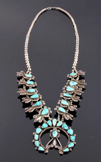 Navajo Sterling & Turquoise Squash Blossom 1900-