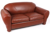 Rustic Crimson Red Leather Loveseat Couch