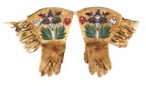 Crow Indian Floral Beaded Gauntlets c. 1900-