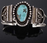 Navajo Old Pawn Silver & Turquoise Cuff