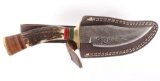 Demascus Drop Point Knife w/ Stag Antler Handle