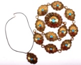 Native American Brass And Turquoise Concho Belt