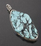Signed Navajo Sterling & Turquoise Nugget Pendant