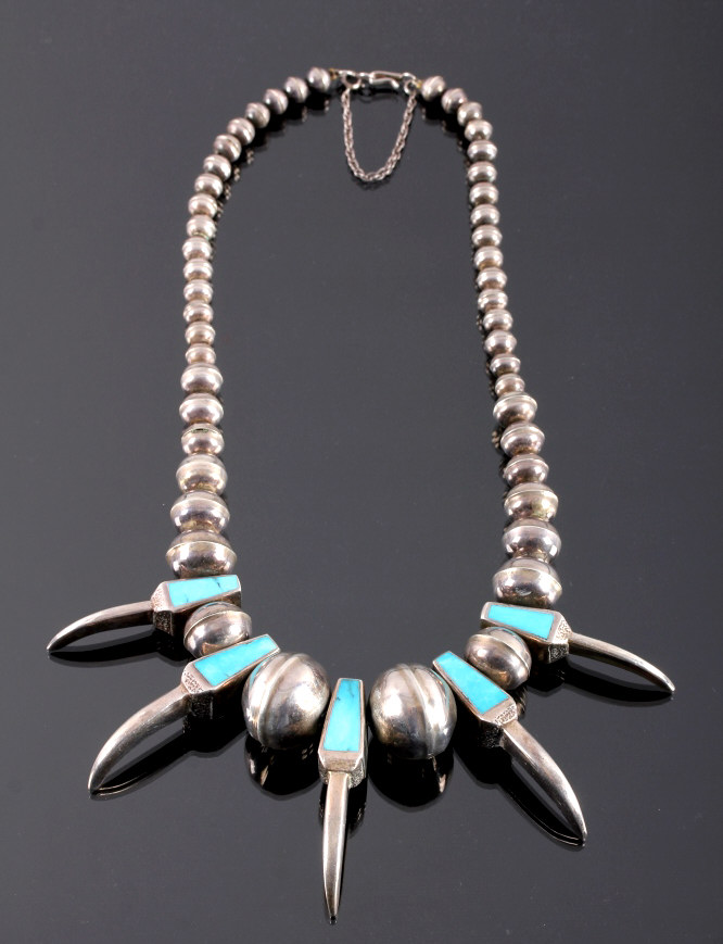 Native American Silver and Turquoise Bear Claw Necklace and Earrings - Ruby  Lane