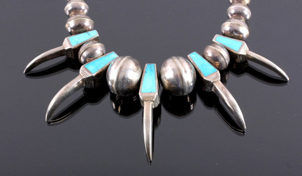 Vintage Navajo Silver and Turquoise Necklace with Bear Claws | Cottone  Auctions