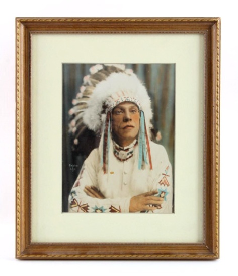 Chief Eagle Feathers Hand Tinted Photograph