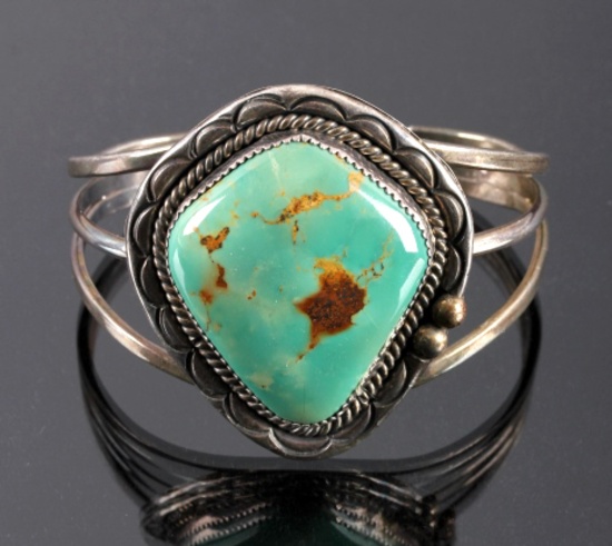 Signed Navajo Sterling Silver Turquoise Cuff