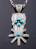 Signed Navajo Sterling Silver Turquoise Necklace