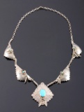 Signed Navajo Sterling Silver Turquoise Necklace