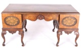 French Revival Burl Veneer Desk Cabriole Legs 1900