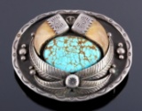 Navajo Sterling Silver Bear Claw Turquoise Buckle