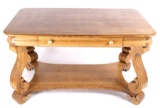 Early Oak Trestle Foot Library Table c. 1900-