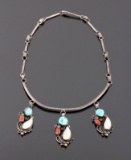 Navajo Sterling Silver Turquoise Coral Necklace