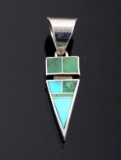 Signed Navajo Inlaid Turquoise Arrow Pendant