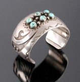 Signed Navajo Sterling Silver Turquoise Cuff