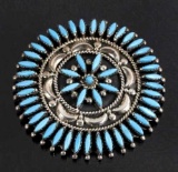 Nez Perce Silver & Turquoise Petite Brooch Signed