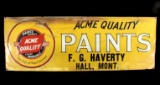 Acme Quality Paints Embossed Tin Sign - Hall, MT