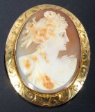 Exceptional Carved Shell & Gold Cameo Brooch