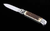 German Stag Horn Lever Lock Switchblade Knife