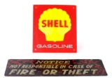 Vintage Shell sign and hand painted Notice sign