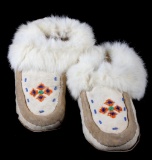 Inuit Eskimo Hard Sole Beaded Fur Lined Moccasins