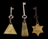 Early Antique Brass Hotel Fobs and Keys (3)