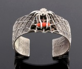 Navajo Sterling Silver Spider Web Coral Cuff