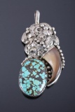 Navajo Sterling Silver Bear Claw Turquoise Pendant