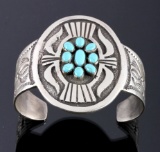 Signed Navajo Sterling Silver Turquoise Cuff