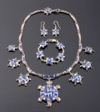 Navajo Sterling Lapis Opal Squash Blossom Set